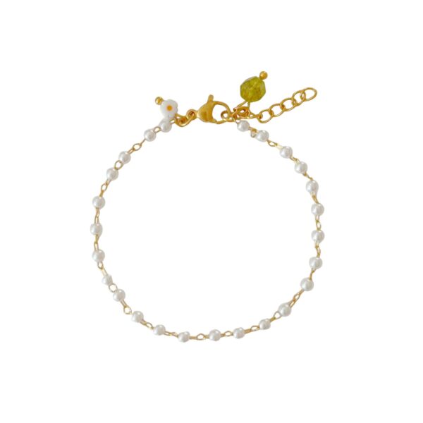 pareltjes peridot hartje armband
