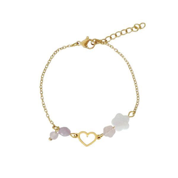 Rozenkwarts Kunziet Armband Hartje & Bloemetjes