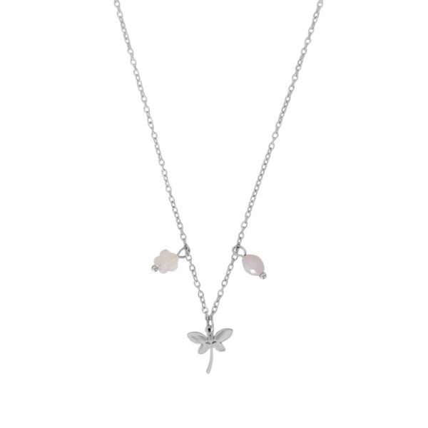 libelle rozenkwarts ketting zilver
