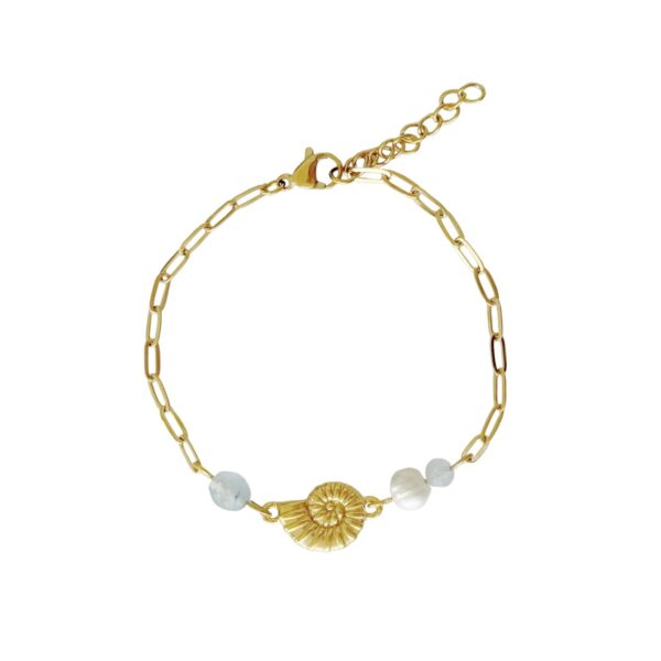 schelp aquamarijn parel armband