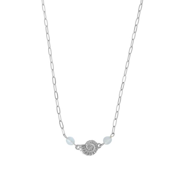 schelp en aquamarijn ketting zilver