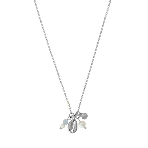 schelp en bedeltjes ketting zilver