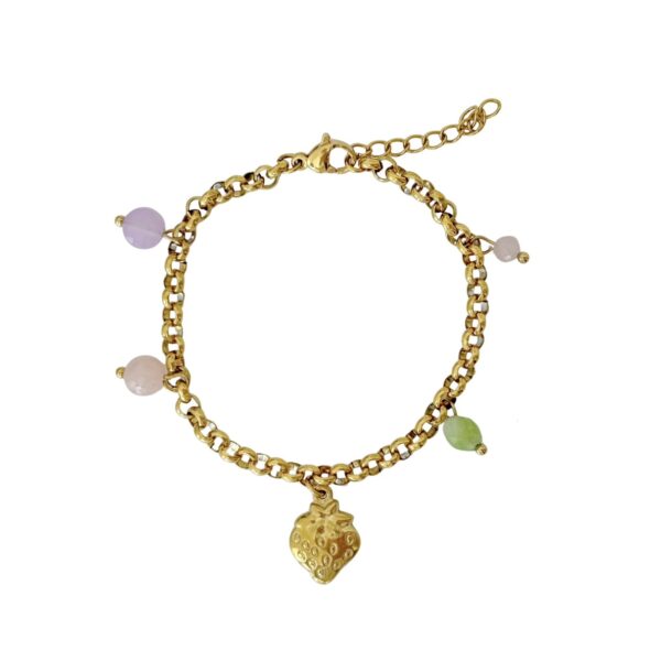 aardbei edelstenen bedel armband goud