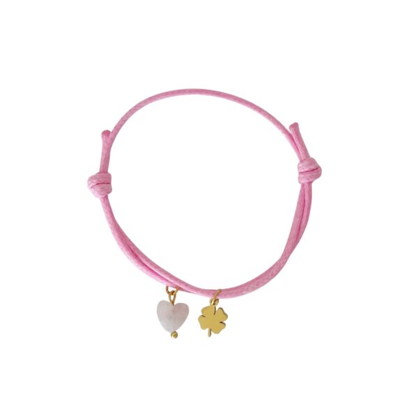waxkoord armband rozenkwarts klaver vier
