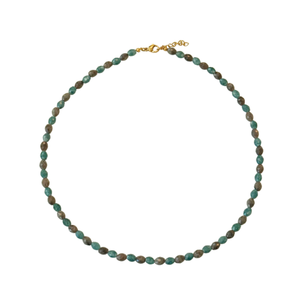 Groene Jade & Bruine Labradoriet Edelstenen Ketting